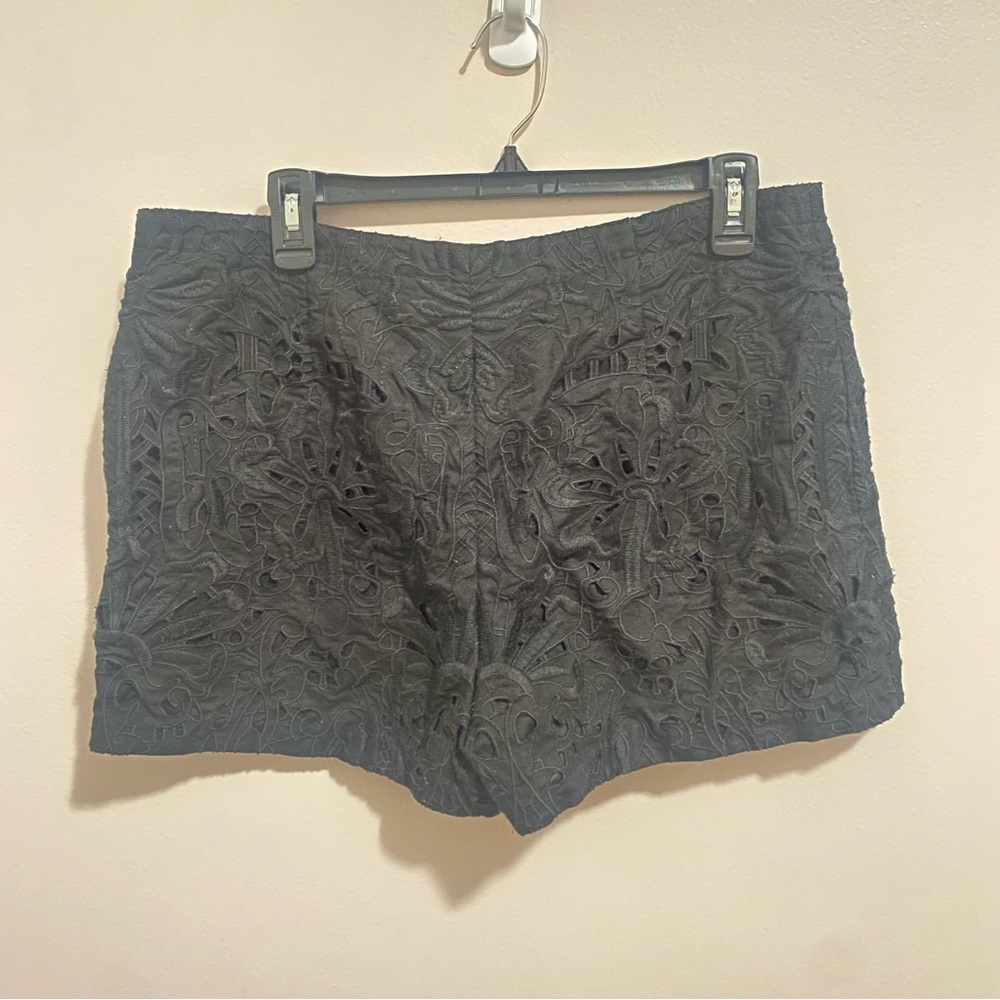Theory Black Lace Eyelet Side Zip Shorts - Picture 3 of 5